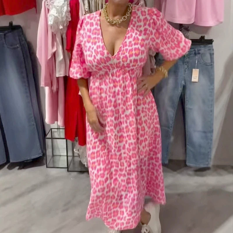 Vestido de mujer estampado con cuello en V