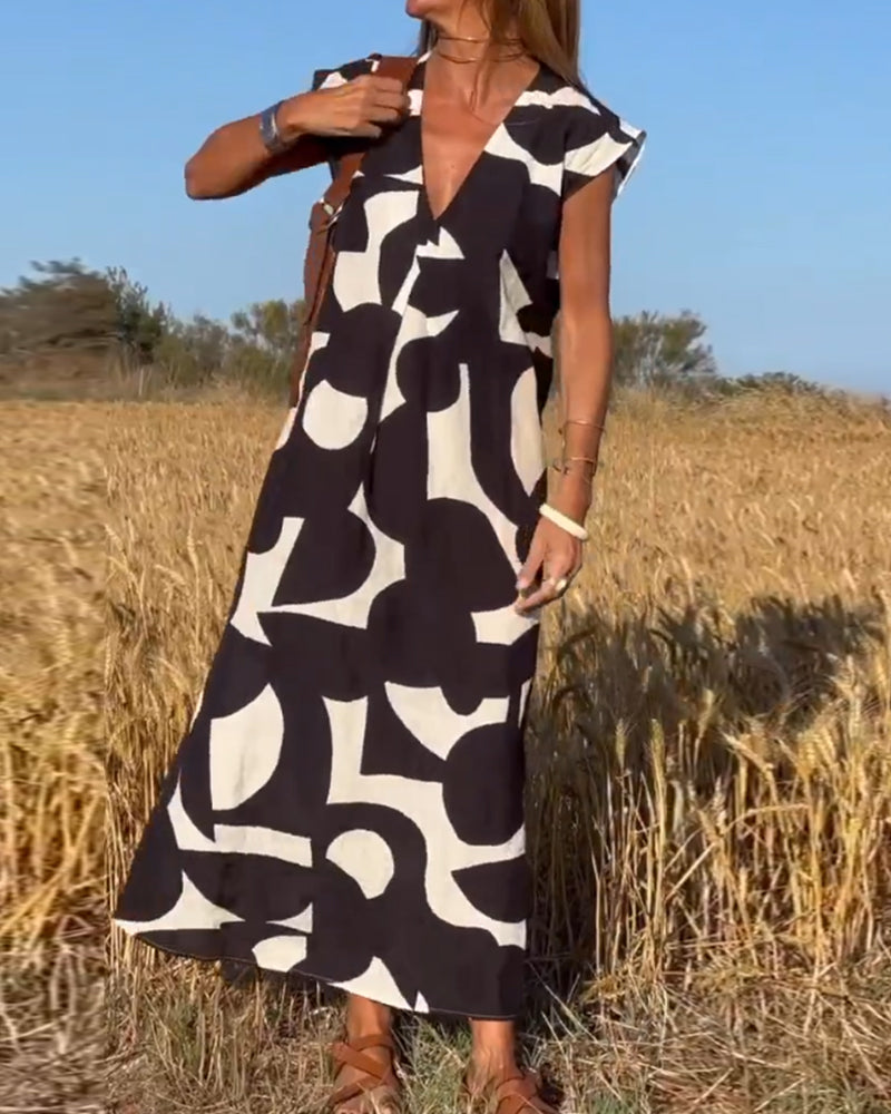 Vestido estampado con cuello en V