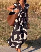 Vestido estampado con cuello en V