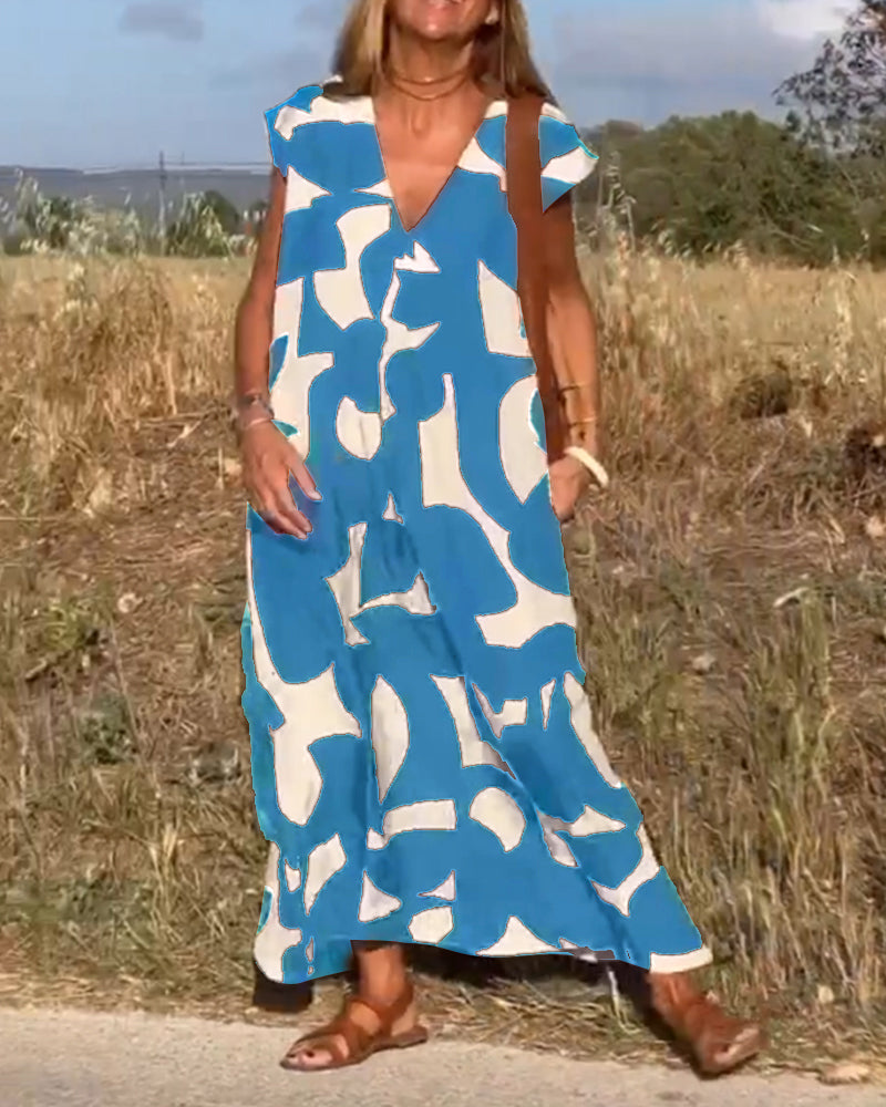 Vestido estampado con cuello en V