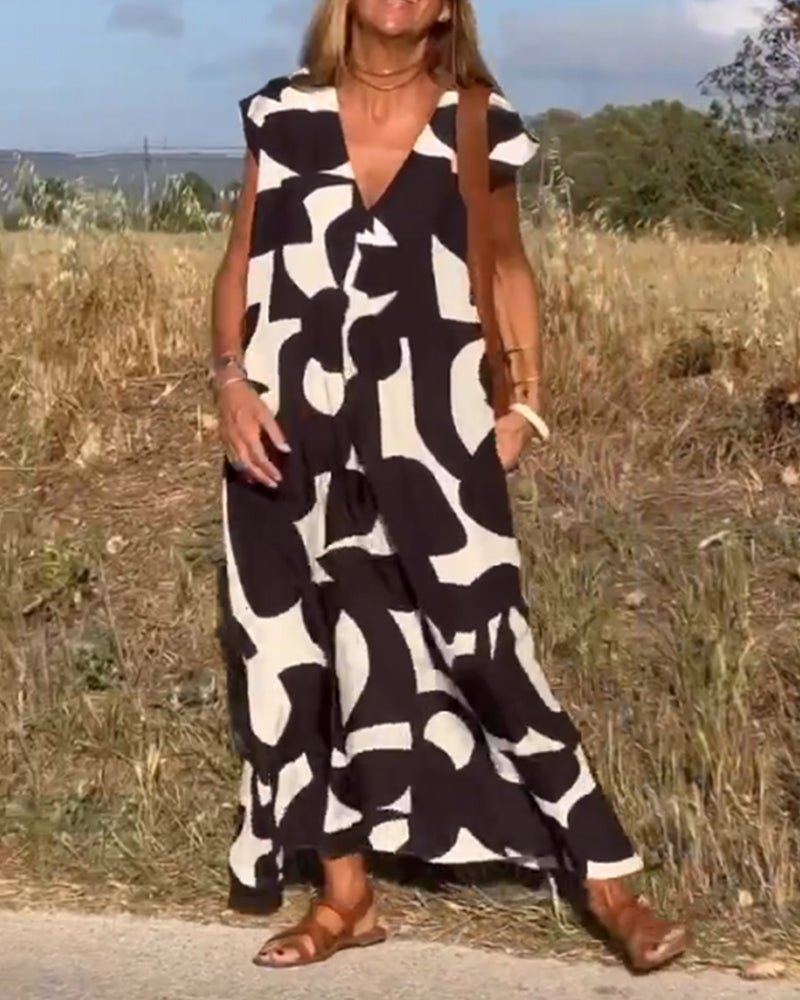 Vestido estampado con cuello en V