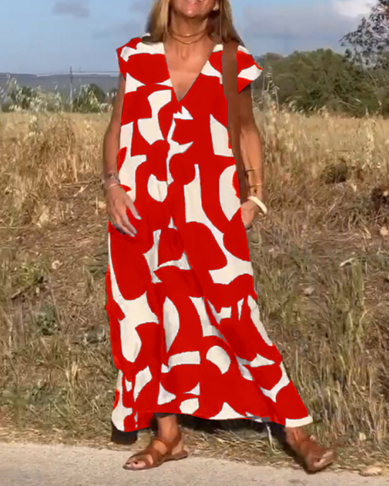 Vestido estampado con cuello en V