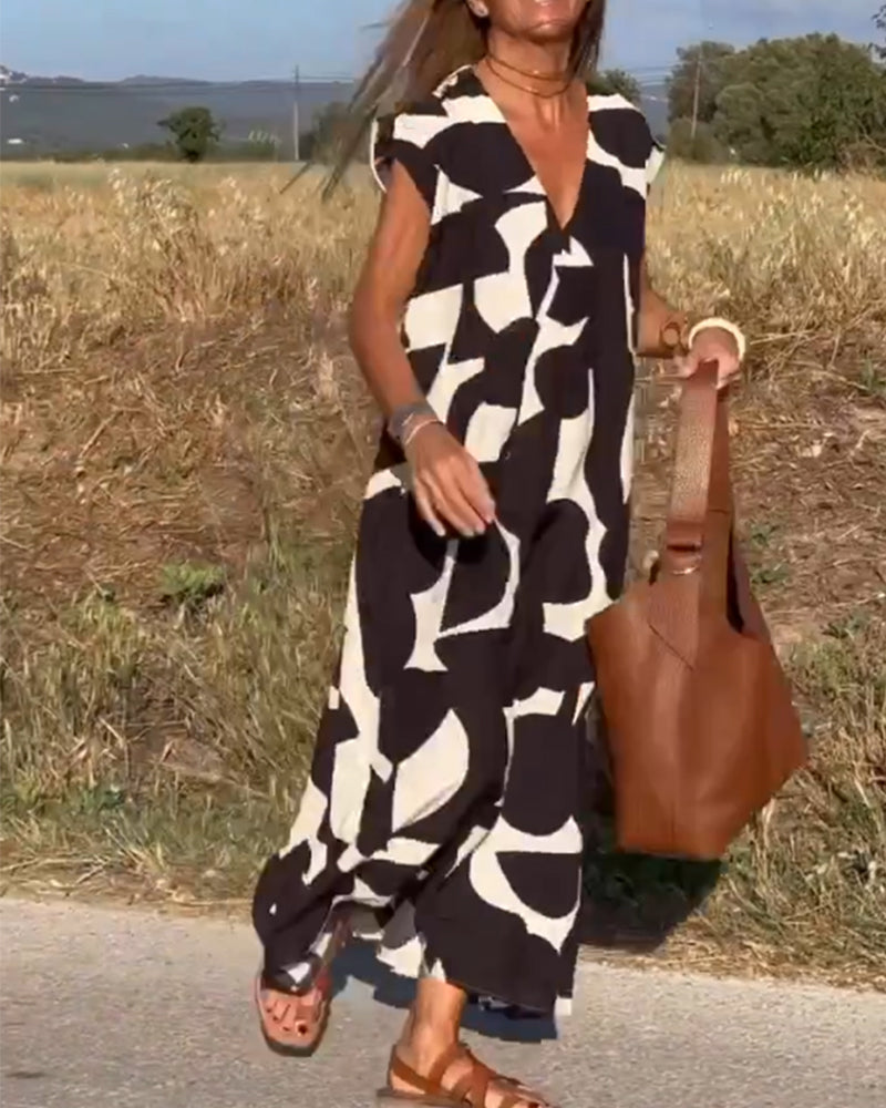 Vestido estampado con cuello en V
