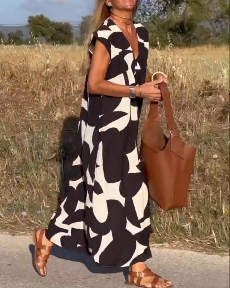 Vestido estampado con cuello en V