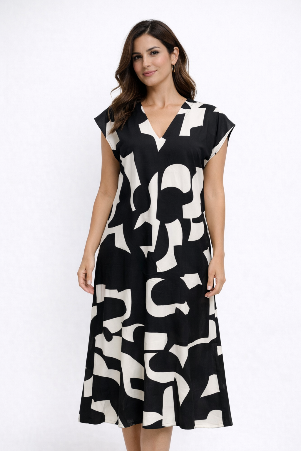 Vestido estampado con cuello en V