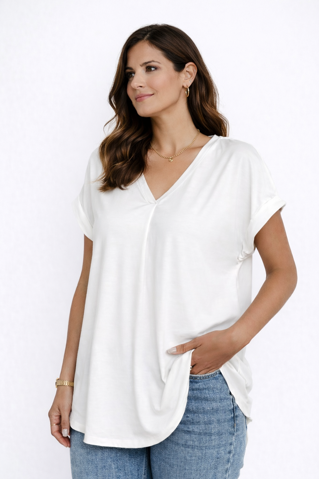 Camiseta de Patchwork de manga corta y color liso