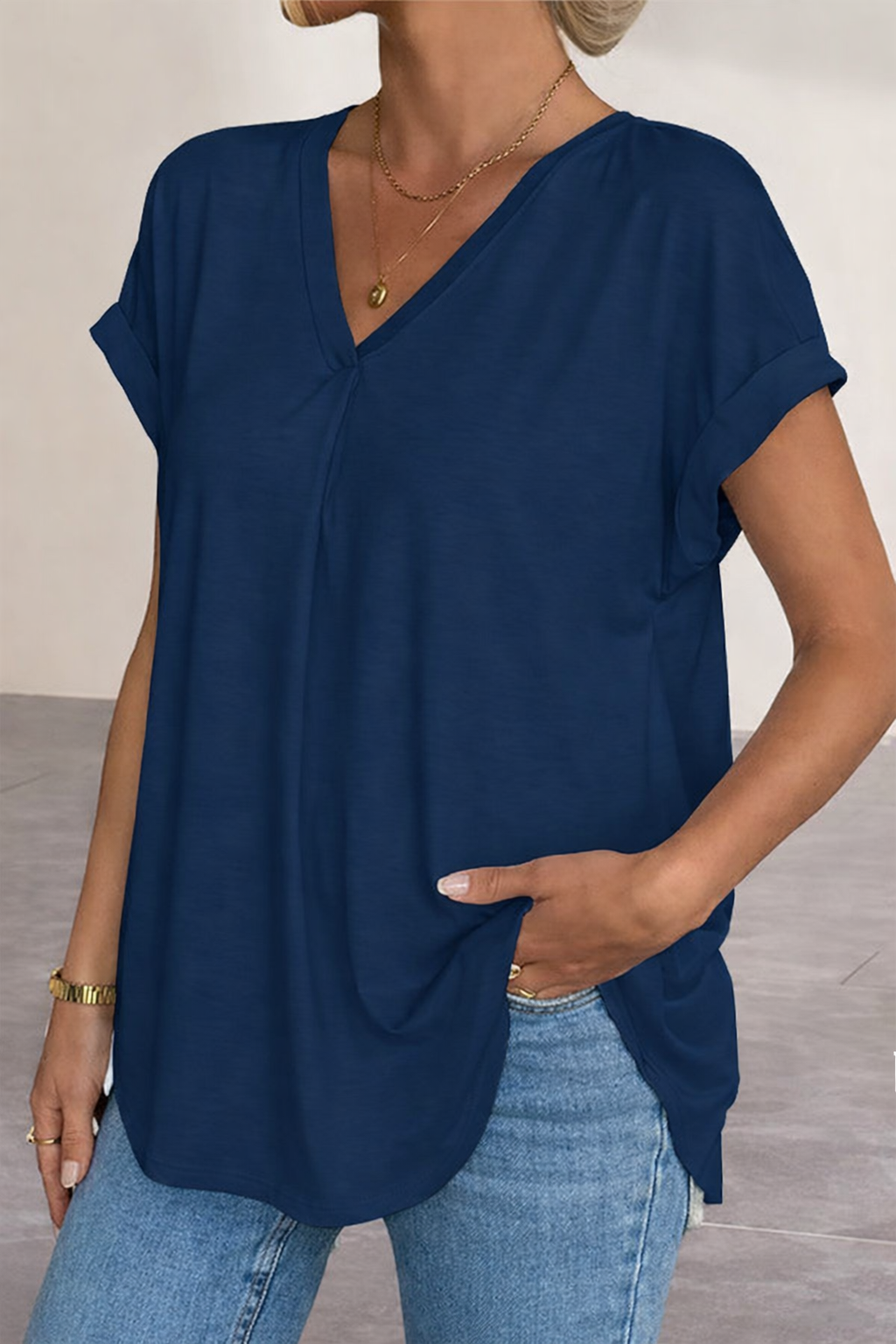 Camiseta de Patchwork de manga corta y color liso