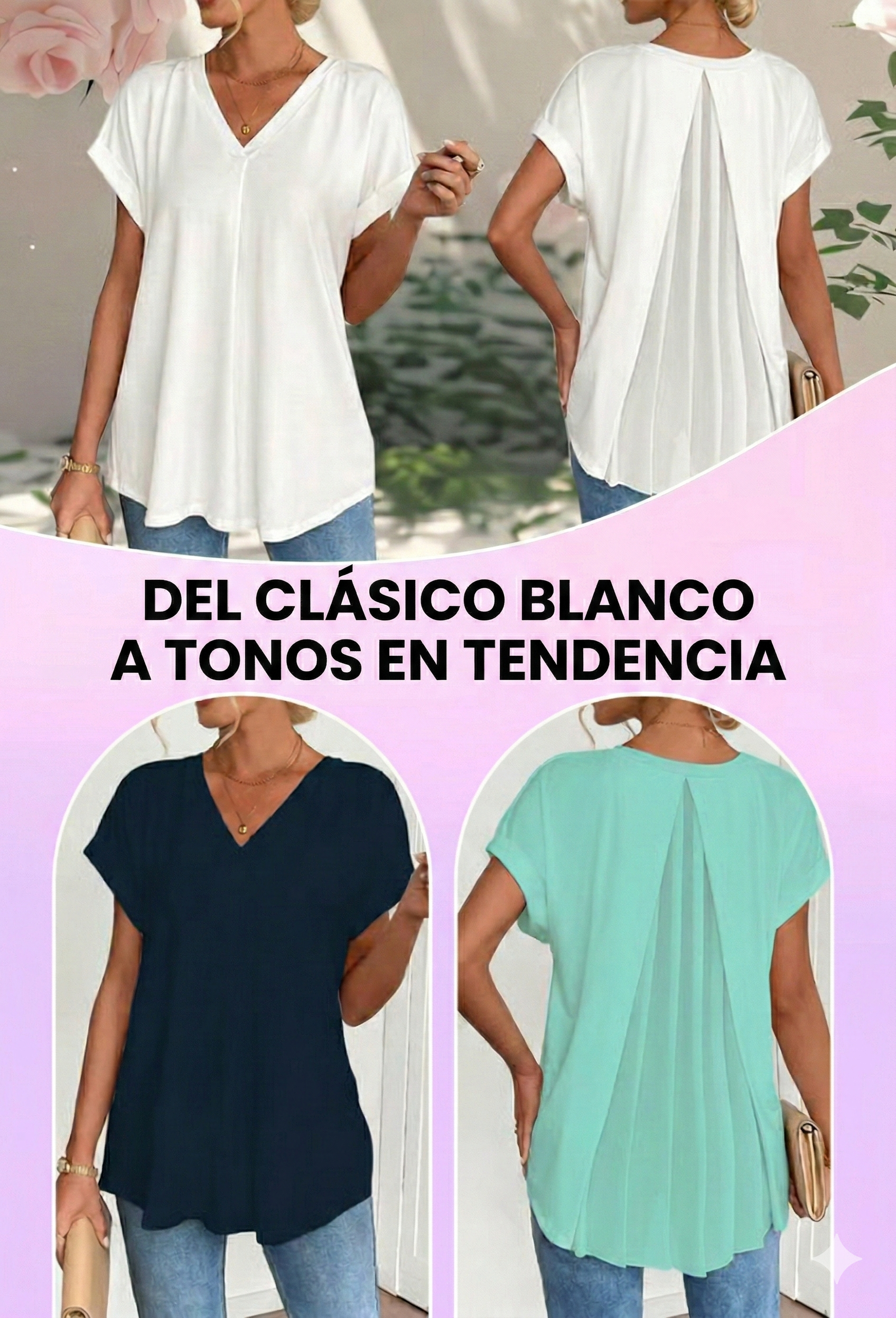 Camiseta de Patchwork de manga corta y color liso