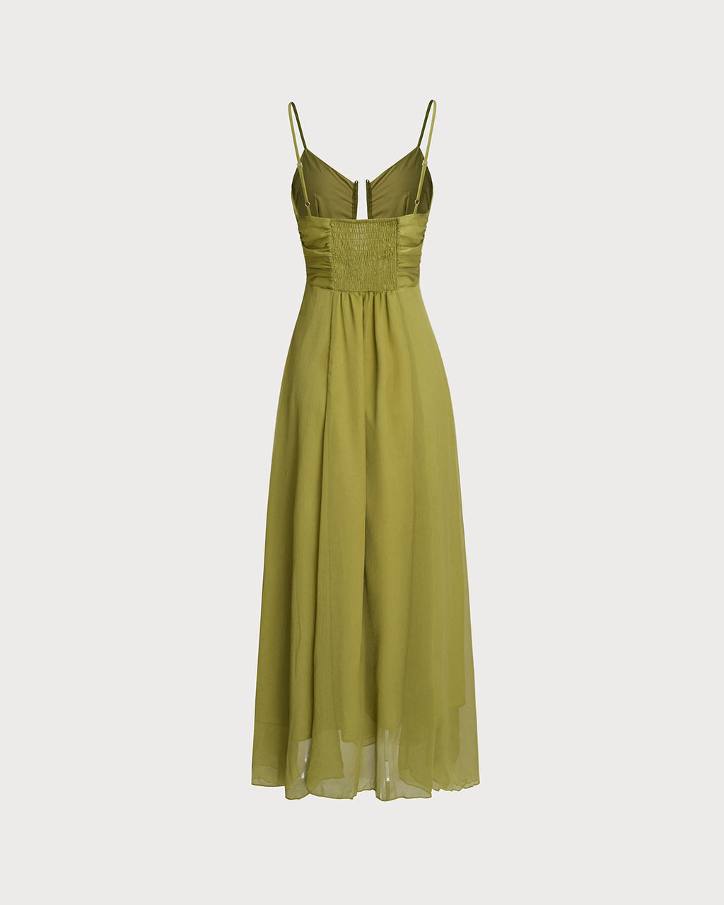 Vinila | Vestido largo verde con fruncidos