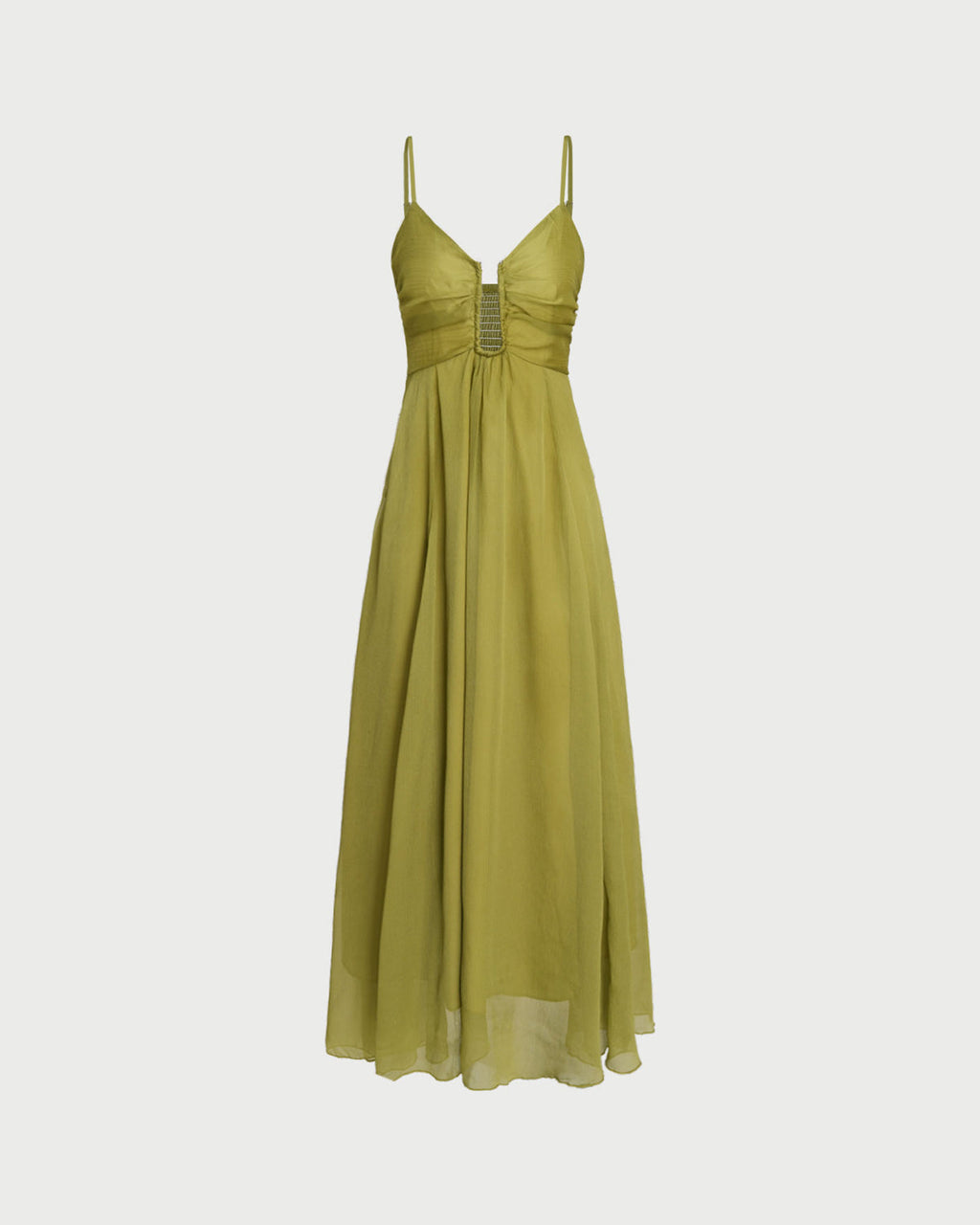 Vinila | Vestido largo verde con fruncidos