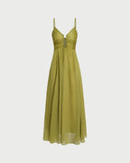 Vinila | Vestido largo verde con fruncidos