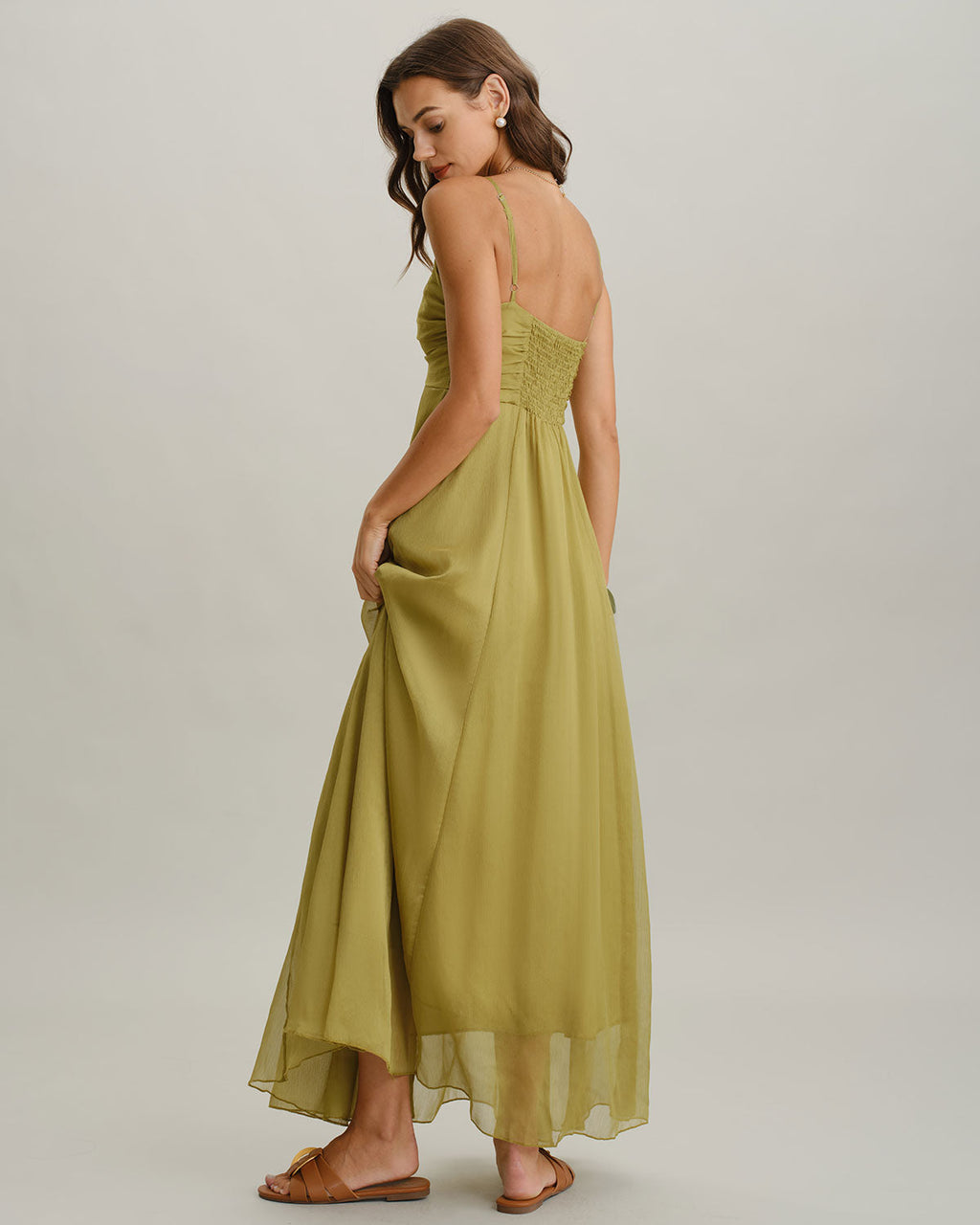 Vinila | Vestido largo verde con fruncidos