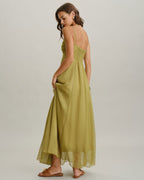 Vinila | Vestido largo verde con fruncidos